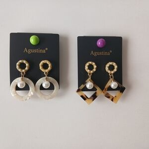 Gustin Gold Hoop & Pearl Drop Earrings in White and Tortoiseshell